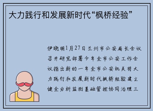 大力践行和发展新时代“枫桥经验”