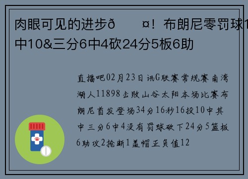 肉眼可见的进步😤！布朗尼零罚球16中10&三分6中4砍24分5板6助