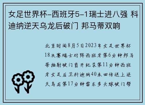 女足世界杯-西班牙5-1瑞士进八强 科迪纳逆天乌龙后破门 邦马蒂双响