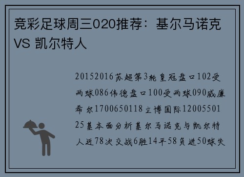 竞彩足球周三020推荐：基尔马诺克 VS 凯尔特人